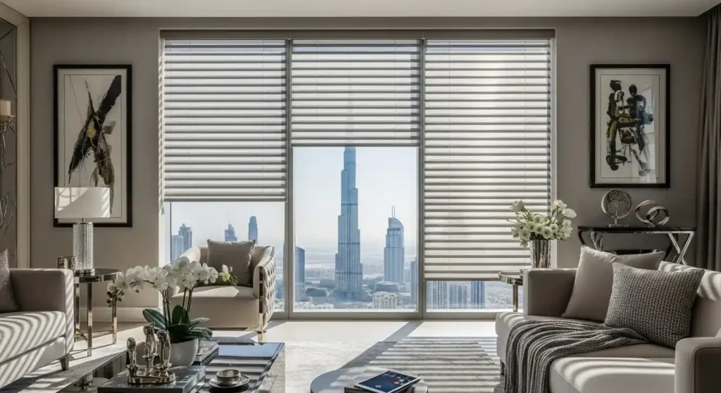 Inspiration gallery featuring contemporary motorized blinds with smart control systems, perfect for Dubai modern living spaces.