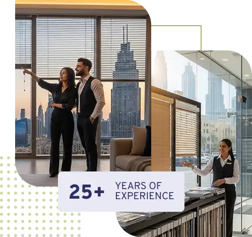 Interior of a professional blinds shop in Dubai offering a wide range of window coverings.