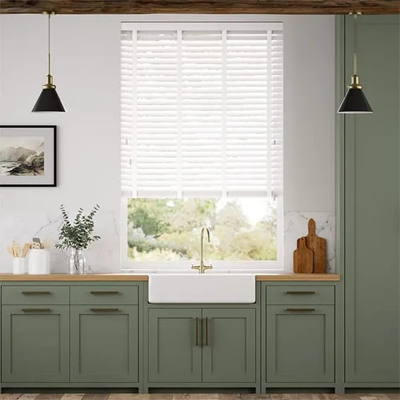 Brilliant White & Fresh White Faux Wood Blind - 50mm Slat