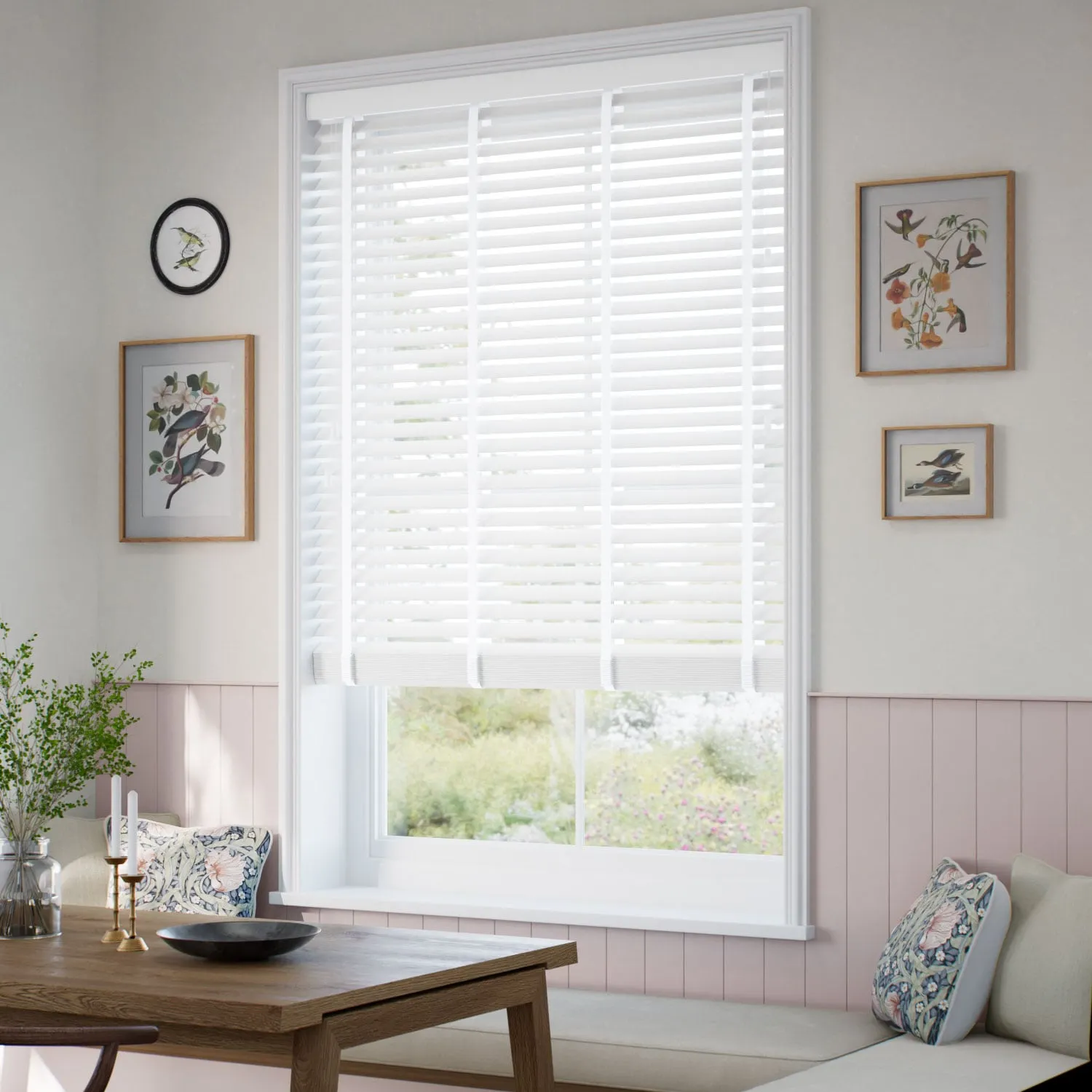 Dove White & Snow Faux Wood Blind - 50mm Slat 1