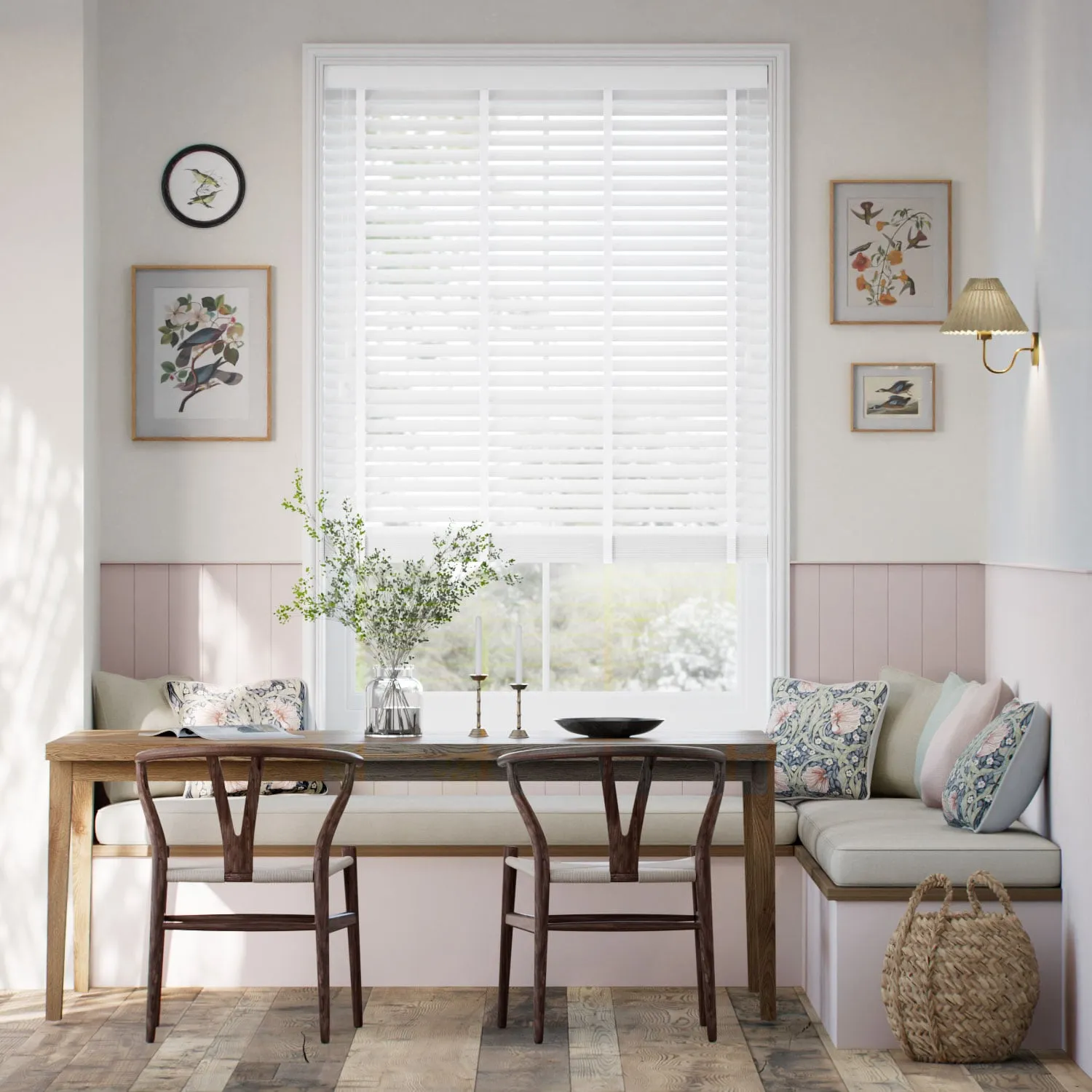 Dove White & Snow Faux Wood Blind - 50mm Slat