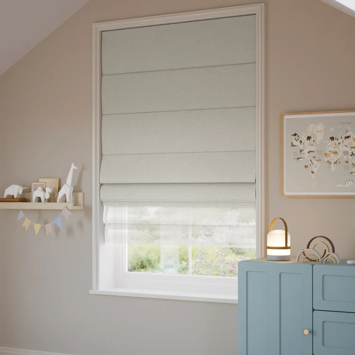 Linen Biscotti & Coconut Double Roman Blind 1