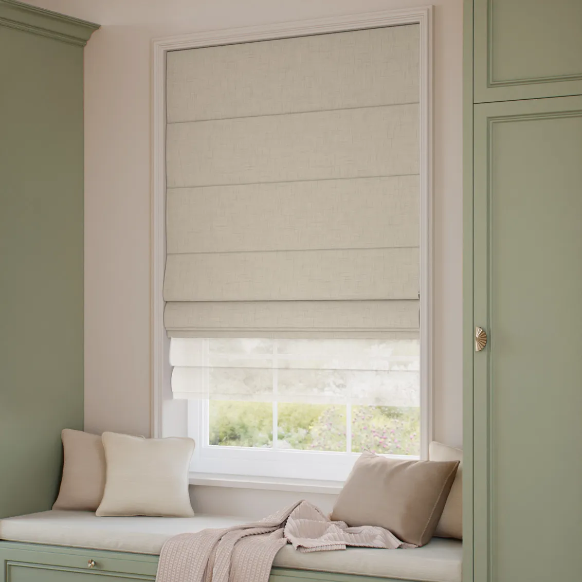 Linen Latte & Coconut Double Roman Blind 1