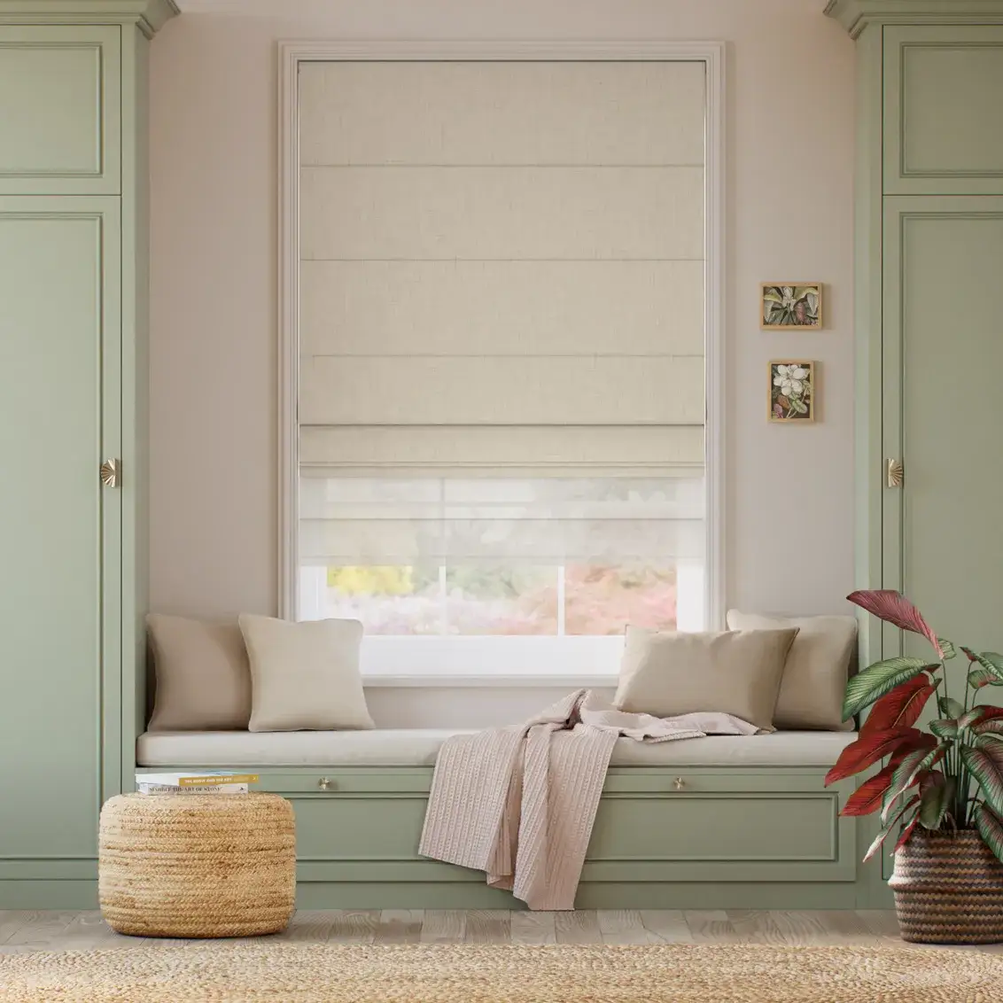 Linen Latte & Coconut Double Roman Blind_11zon