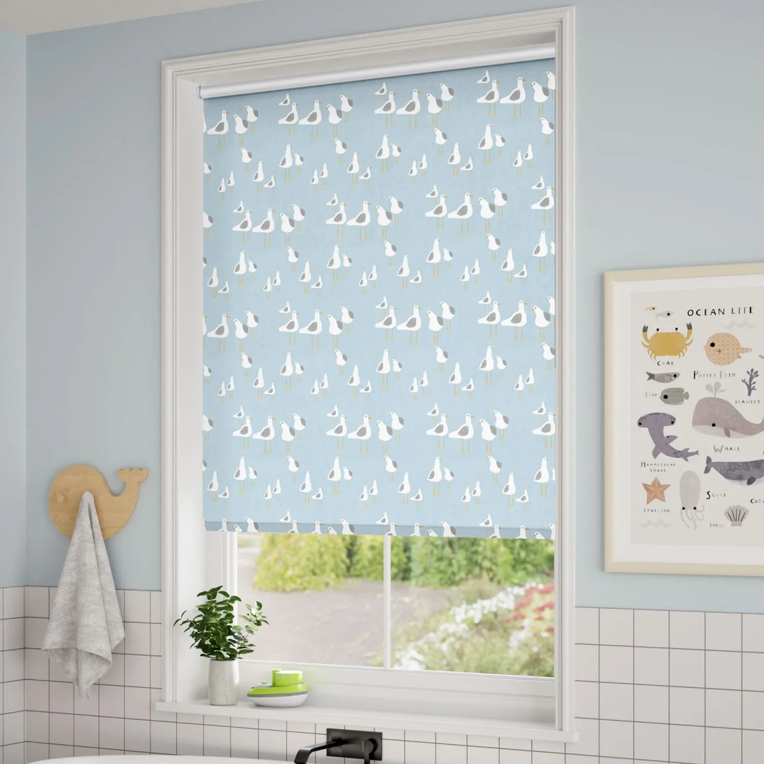 Splash Blackout Gulls Blue Haze Roller Blind 1