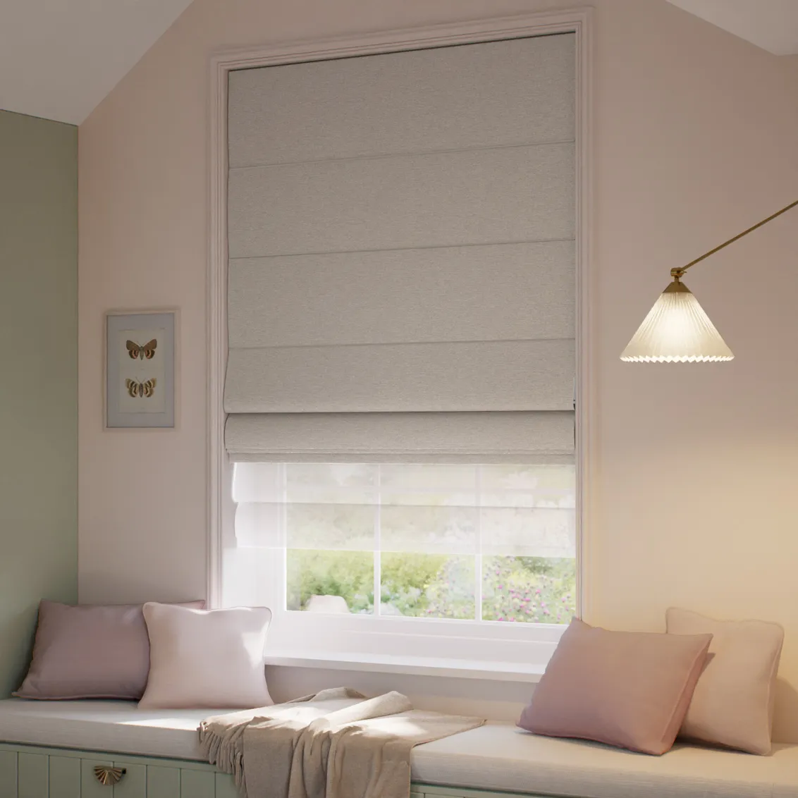 Warm Stone & White Double Roman Blind 1