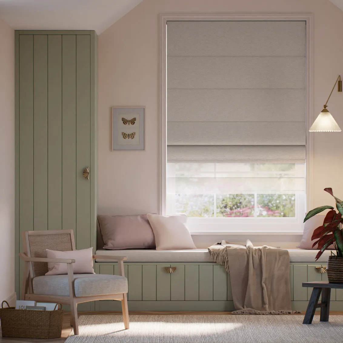 Warm Stone & White Double Roman Blind